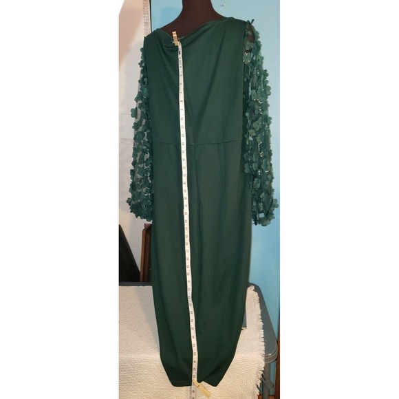 SHEIN Curve Size 2XL Polyester Green Midi Dress Sheer Puff Long sleeves w/petals - Picture 5 of 12